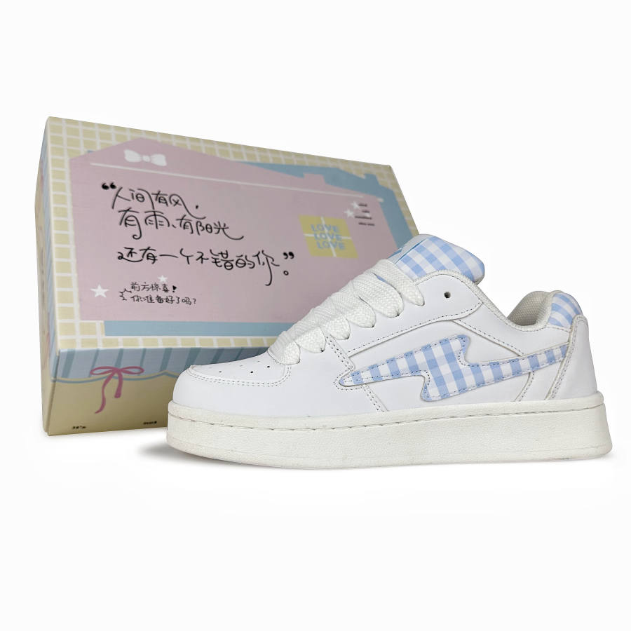 BKAE Slip Resistant Abrasion Resistant Low top Skateboard Shoes Unisex Square White Blue