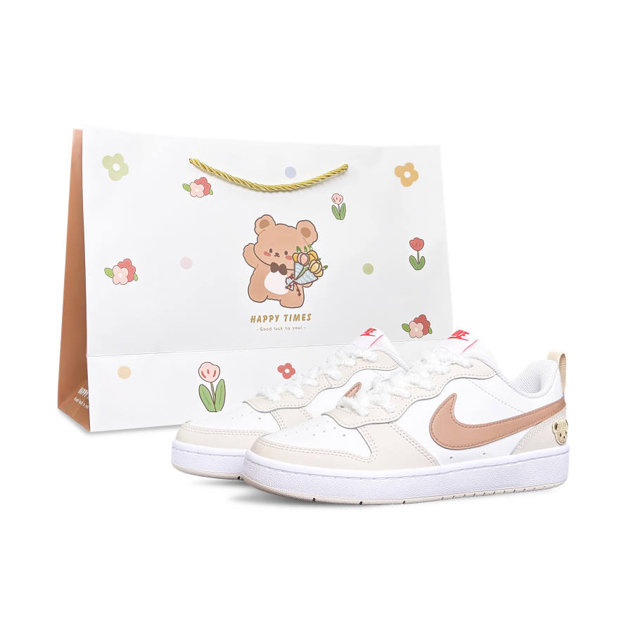 Nike Nike Court Borough Latte Bear Shopping Bag Abrasion Resistant Low top Skateboard Shoes Women's Beige White Brown
