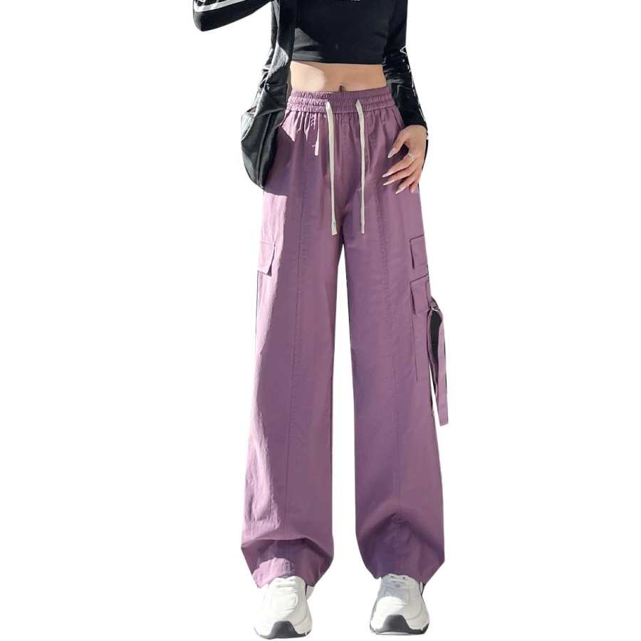 Tonlion Casual Pants Women's Purple Moderate Wide Leg Pants