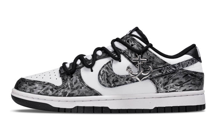 Nike Nike Dunk Star Swirl Cushioning Abrasion Resistant Balance Lightweight Low top Skateboard Shoes Unisex Black White