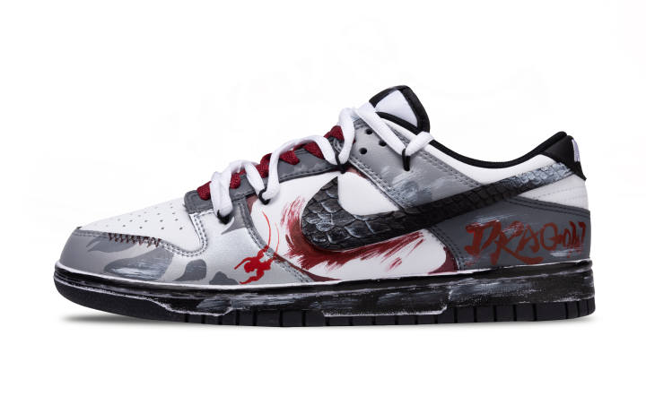Nike Nike Dunk Dragon Flame Etching Abrasion Resistant Low top Skateboard Shoes Unisex Black Red