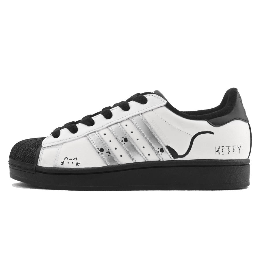 Adidas Originals Superstar 2 Meowth Tomato Manufacturing Abrasion Resistant Low top Skateboard Shoes Unisex White Black