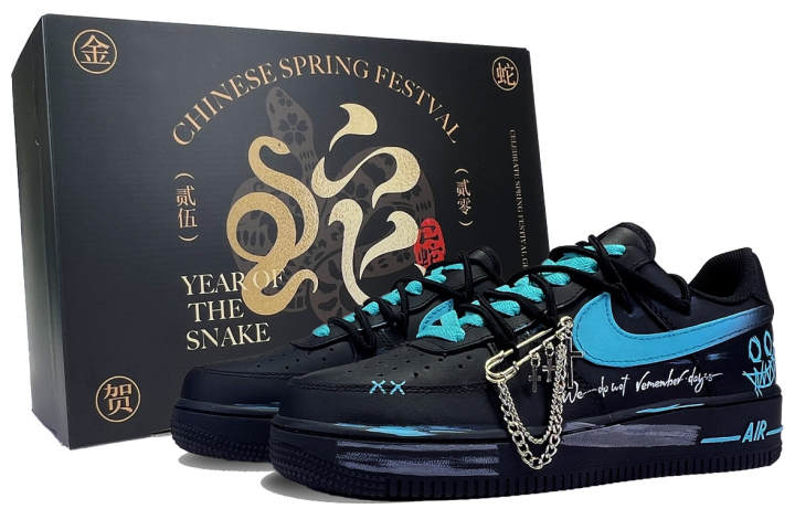 Nike Nike Air Force 1 Slip Resistant Cushioning Low top Skateboard Shoes Unisex Black Blue