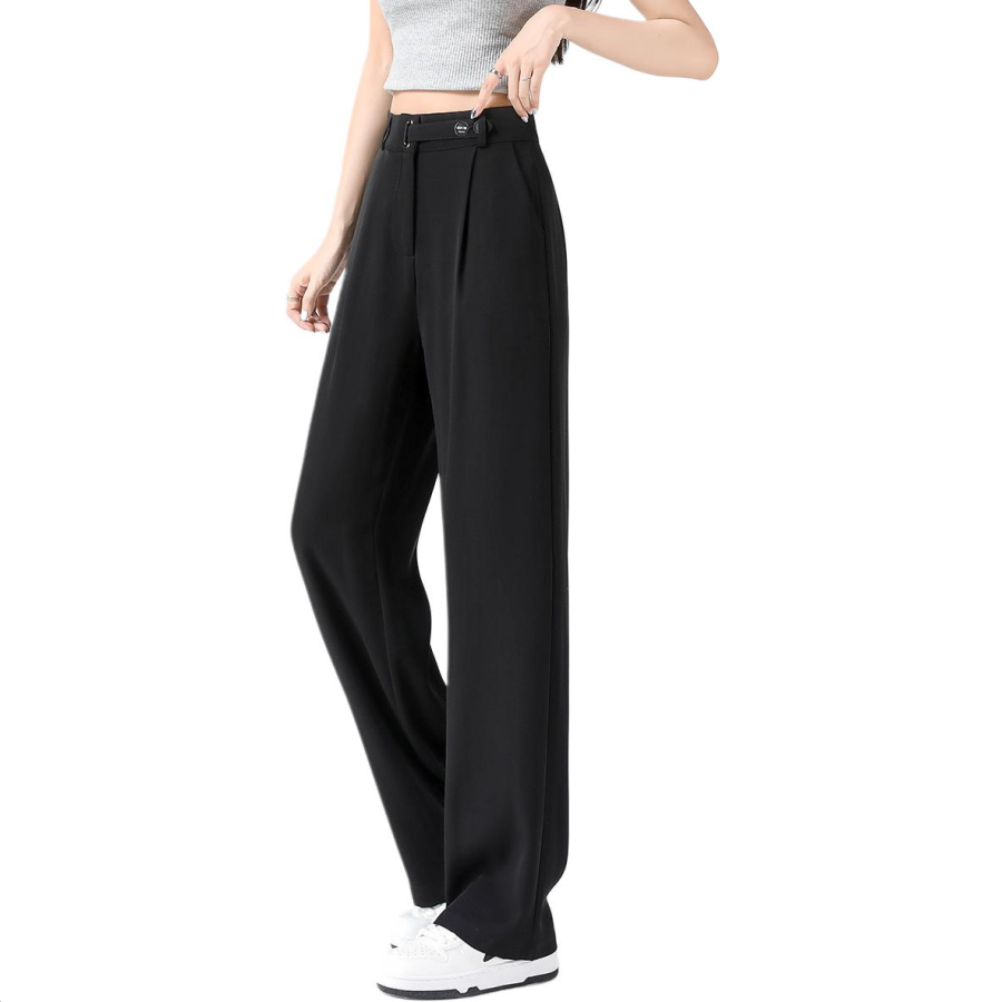 Tonlion Casual Pants Women's Black Moderate Wide Leg Pants