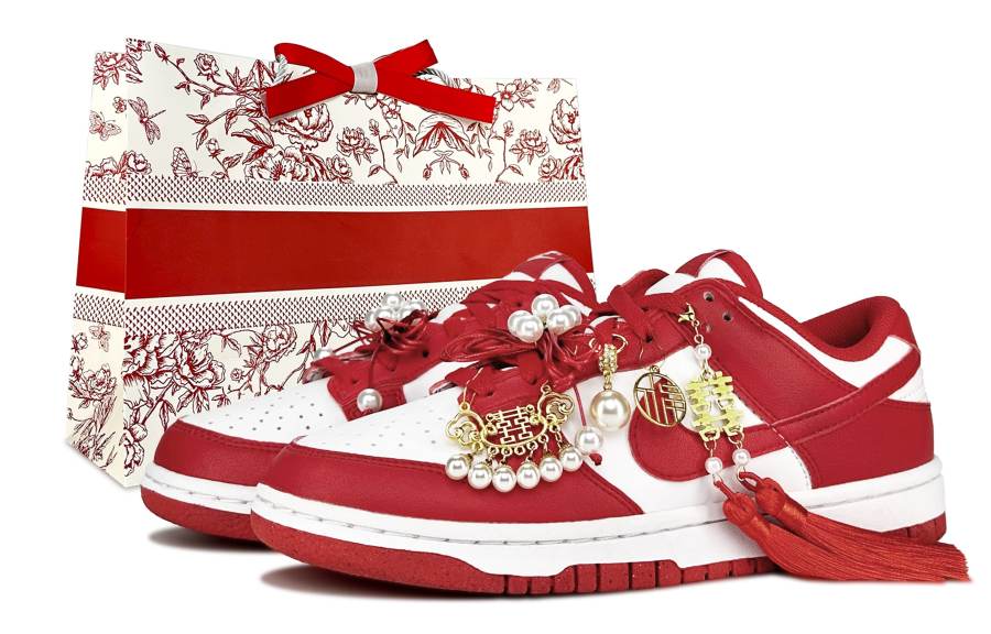 Nike Nike Dunk Red Star Wish Abrasion Resistant Low top Skateboard Shoes Unisex White Red