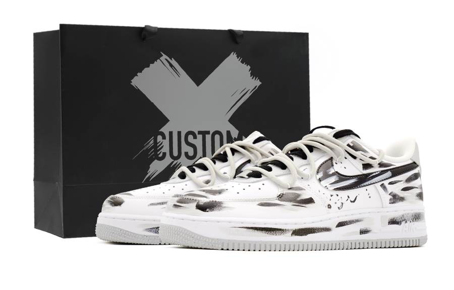 Nike Nike Air Force 1 Ink Rain, Chinese Style Leather Abrasion Resistant Low top Skateboard Shoes Men's Black White
