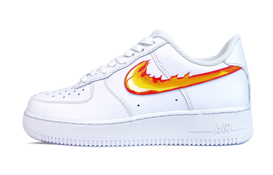 Nike Nike Air Force 1 Leather Abrasion Resistant Low top Skateboard Shoes Men's White Blue Orange