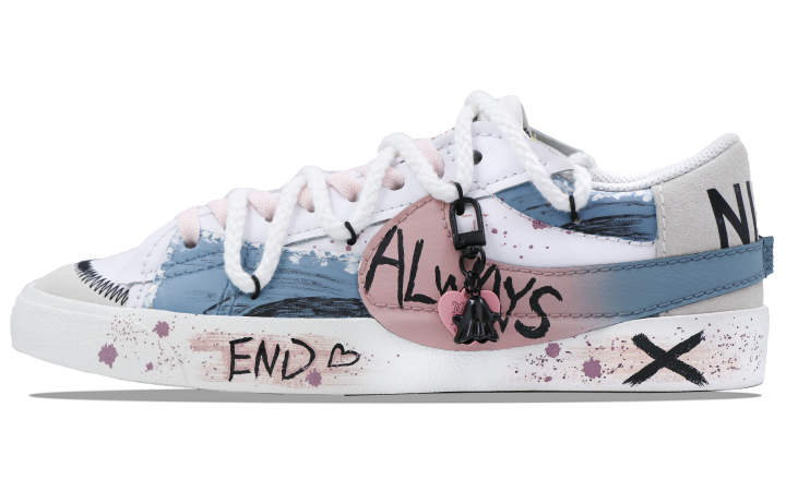 Nike Nike Blazer Slip Resistant, Abrasion Resistant, Lightweight Low top Skateboard Shoes Women's Blue Pink White