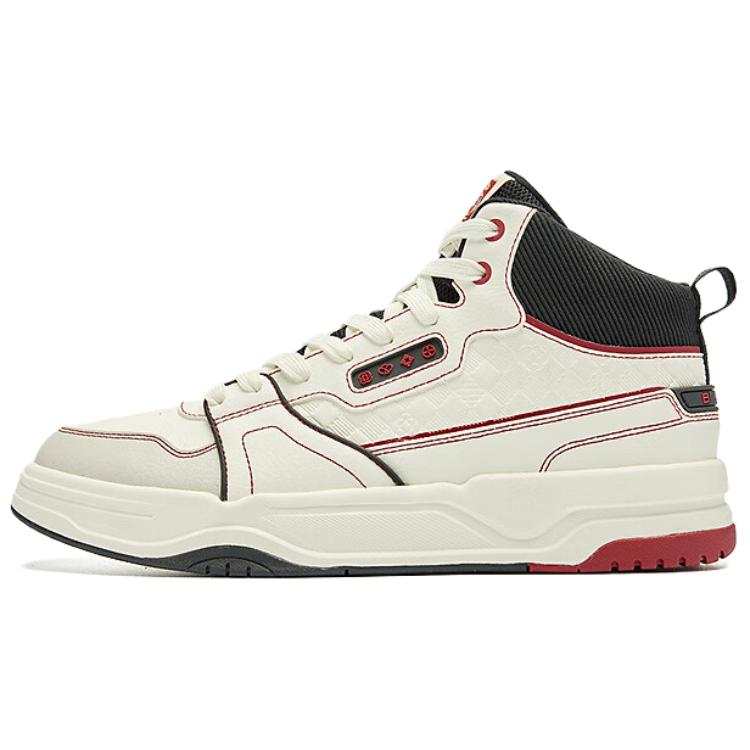 QIAODAN Synthetic Leather Slip Resistant Abrasion Resistant High top Skateboard Shoes Men's White Red