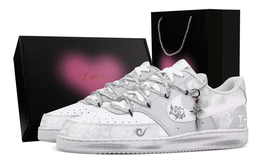 Nike Nike Court Vision Count, Heart Box Abrasion Resistant Low top Skateboard Shoes Men's White Gray