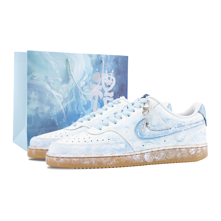 Nike Nike Court Vision 1 Light Blue Smoke Island Abrasion Resistant Skateboard Shoes Men's White Blue
