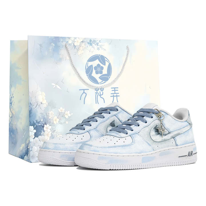 Nike Nike Air Force 1 Vanity, Abstinence, Shopping Bag Abrasion Resistant Low top Skateboard Shoes Unisex White Blue