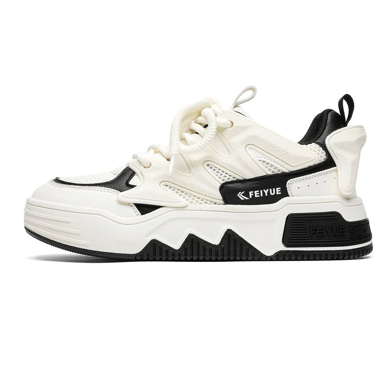 FEIYUE Slip-Resistant Abrasion-Resistant Low-top Skateboard Shoes Men's Beige Black