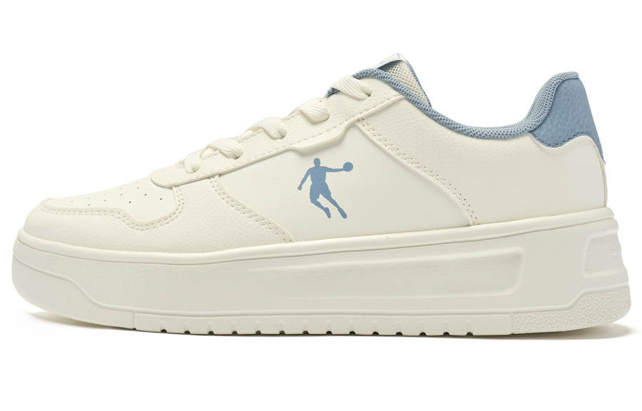 QIAODAN White Sneakers Synthetic Leather Low top Skateboard Shoes Women's Beige Blue