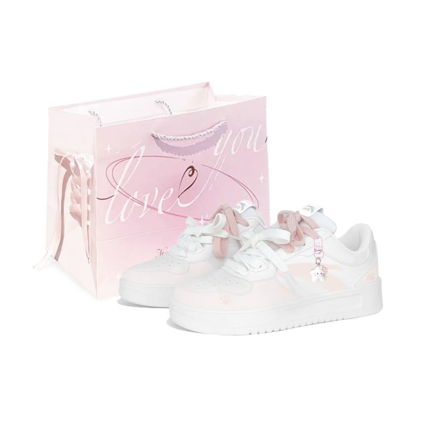 Anta Easy Shopping Bag, Pink Cat Paw, First Moon Abrasion Resistant Balance Low top Skateboard Shoes Women's Pink White