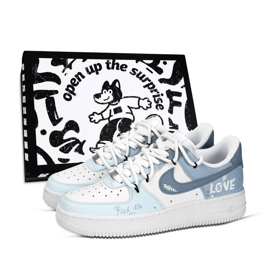 Nike Nike Air Force 1 Arrow Of Love Slip Resistant Abrasion Resistant Low top Skateboard Shoes Unisex Blue Gray