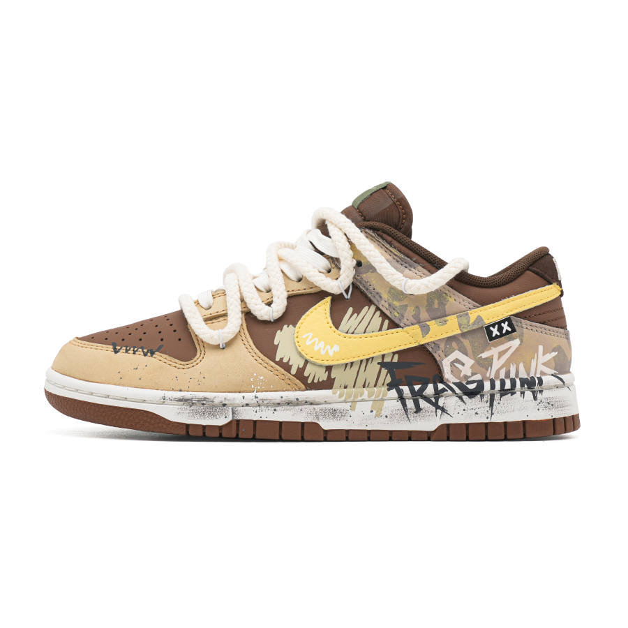 Nike Nike Dunk Heart Graffiti Cushioning Abrasion Resistant Balance Low top Skateboard Shoes Unisex Yellow Brown