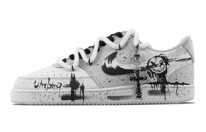 Nike Nike Court Vision 1 Smiley Face Overflow Abrasion Resistant Low top Skateboard Shoes Men's Light Gray