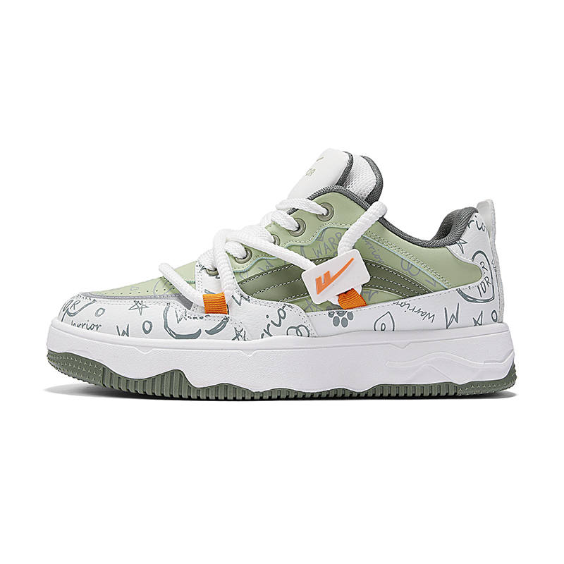 Warrior Height Increasing Abrasion Resistant Lightweight Slip Resistant Low top Skateboard Shoes Men's White/Green
