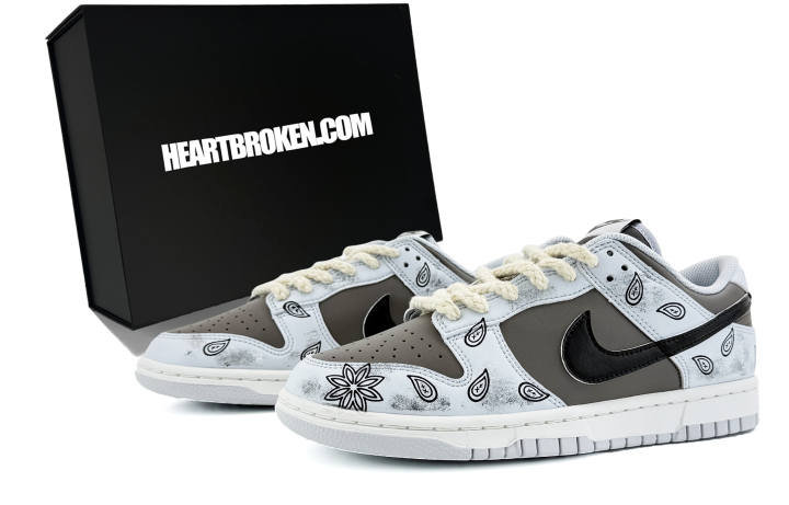 Nike Nike Dunk Paisley Box Coverage Cushioning Abrasion Resistant Low top Skateboard Shoes Unisex Gray Brown