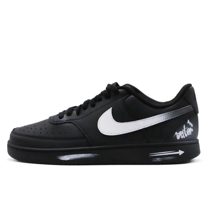 Nike Nike Court Vision 1 Cool Black Graffiti Abrasion Resistant Abrasion Resistant Low top Skateboard Shoes Men's