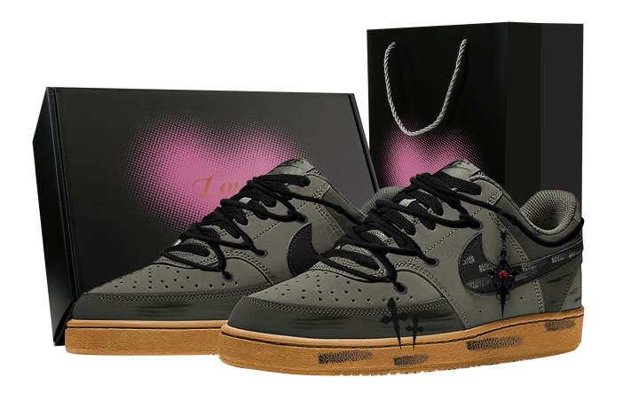 Nike Nike Court Vision 1 Gothic Mystical Forest, Heart Box Abrasion Resistant Low top Skateboard Shoes Men's Black Ink Green