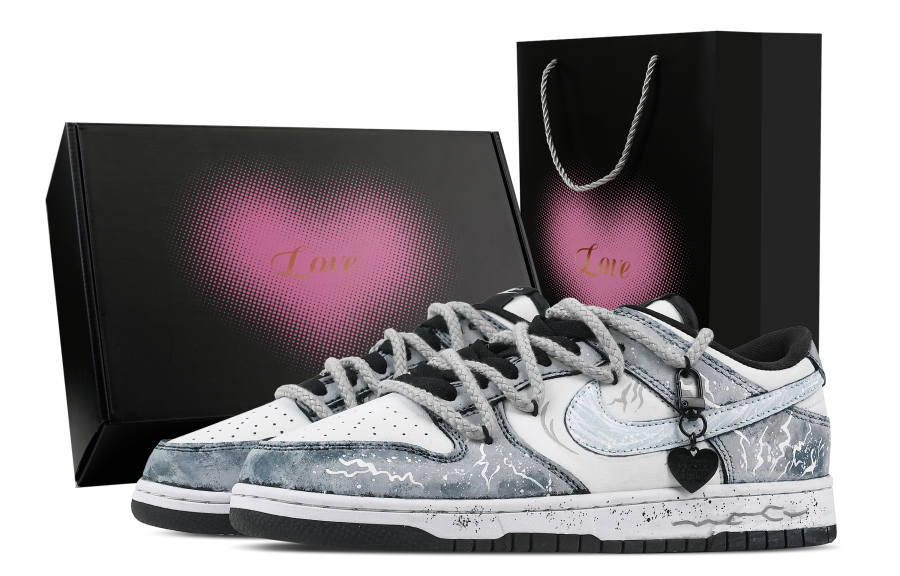 Nike Nike Dunk Lightning Scenery, Heart Box Leather Abrasion Resistant Low top Skateboard Shoes Unisex Blue White