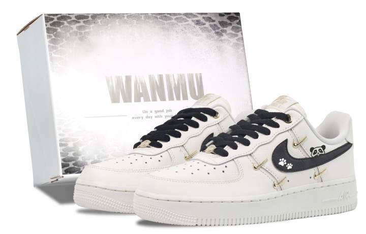Nike Nike Air Force 1 Golden Hook Panda Abrasion Resistant Low top Skateboard Shoes Women's Black White