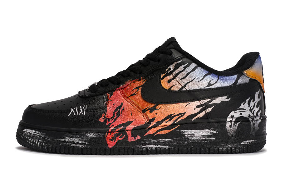 Nike Nike Air Force 1 07 811 Manufacturing, Inferno Stallion Low top Skateboard Shoes Unisex Black Orange Blue Silver