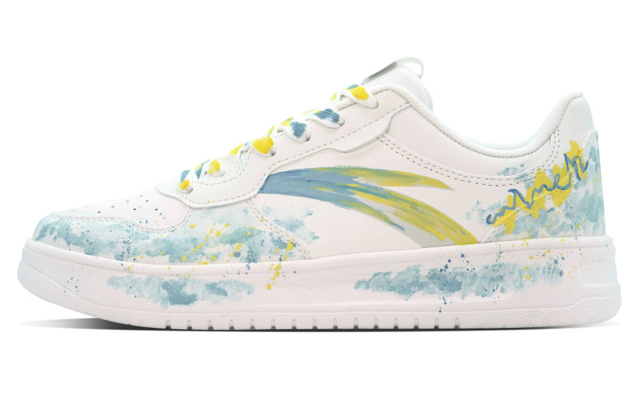 Anta Slip Resistant Cushioning Abrasion Resistant Low top Skateboard Shoes Men's White Blue Yellow