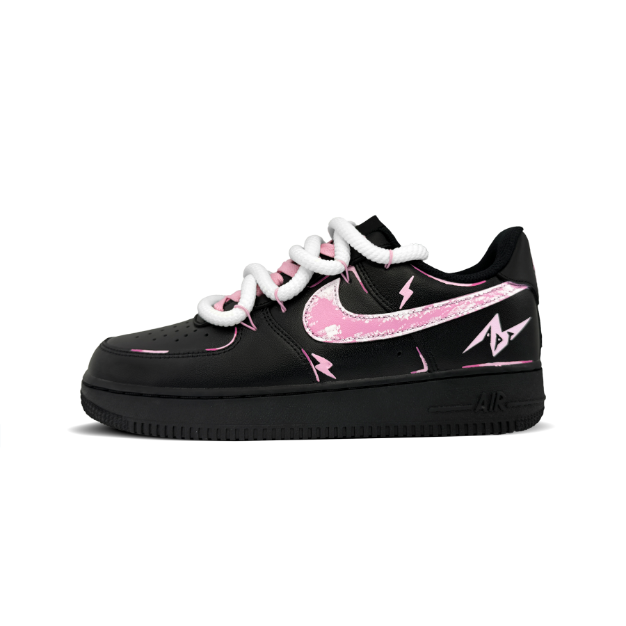 Nike Nike Air Force 1 Pink Ink Glitter Abrasion Resistant Low top Skateboard Shoes Men's Black Pink
