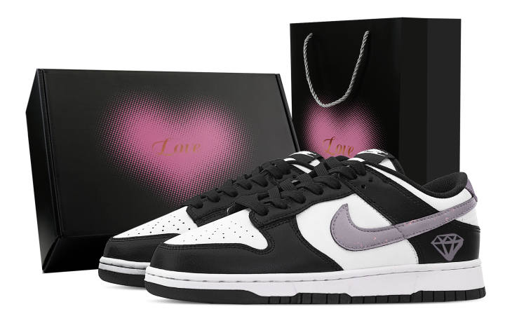 Nike Nike Dunk Crackle Purple Diamond, Heart Box Abrasion Resistant Low top Skateboard Shoes Unisex Black Purple