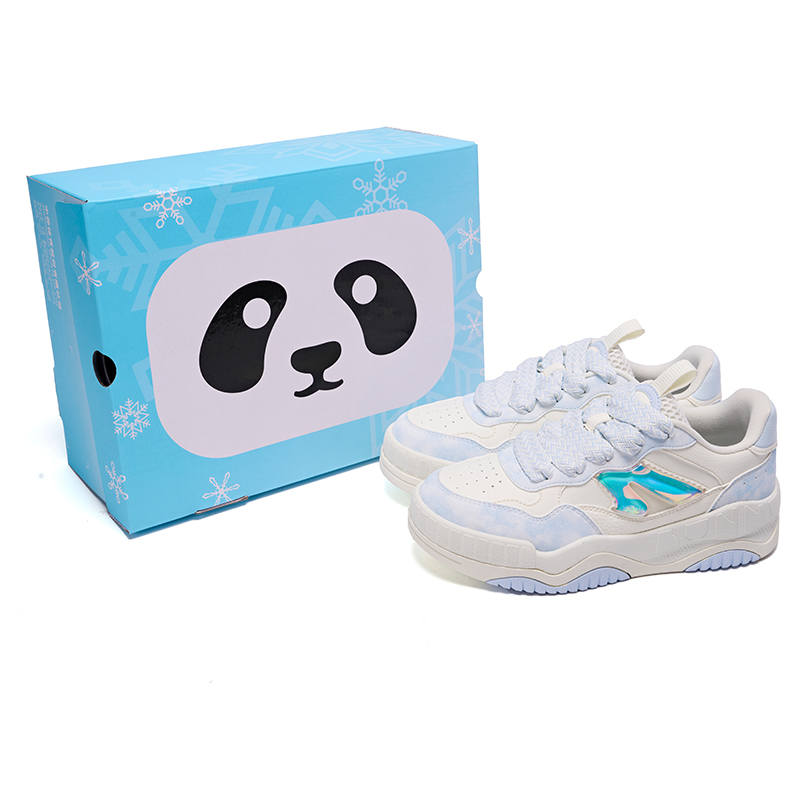 QIAODAN Puffy Shoes Skateboard Shoes Women's Low Top White Blue