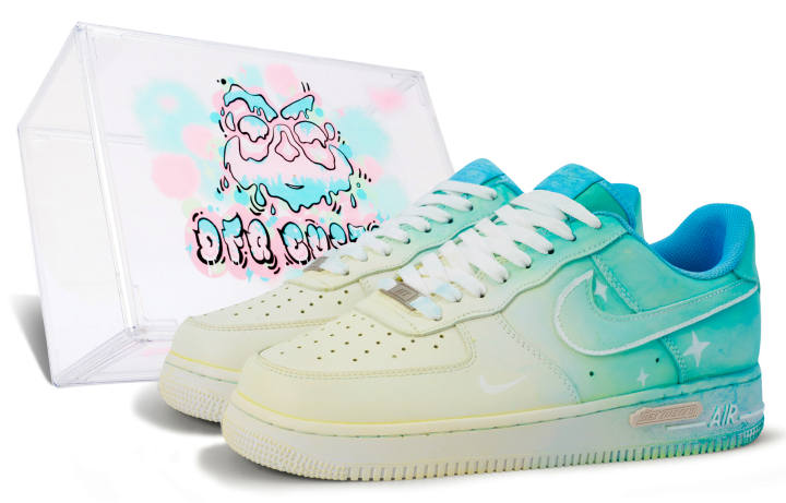Nike Nike Air Force 1 Low top Skateboard Shoes Men's Blue Yellow White