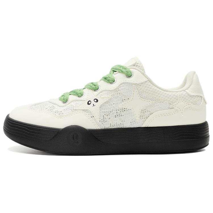QIAODAN Stars Shoe Collection Cushioning, Wear Resistant Low top Skateboard Shoes Women's Ivory White