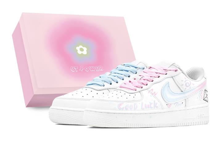 Nike Nike Air Force 1 Slip Resistant Abrasion Resistant Low top Skateboard Shoes Unisex Blue Pink