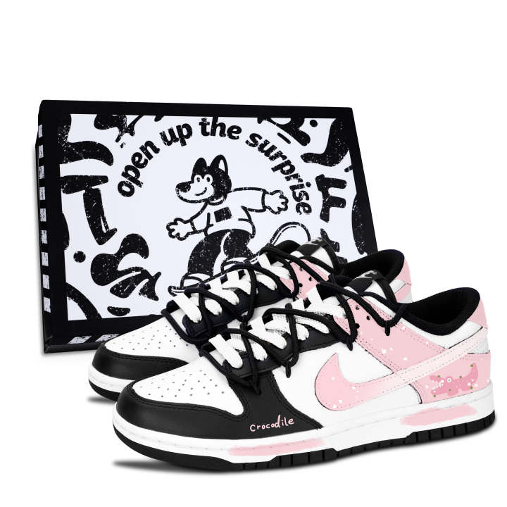 Nike Nike Dunk Black White, Pink Crocodile Cute Abrasion Resistant Low top Skateboard Shoes Unisex Pink