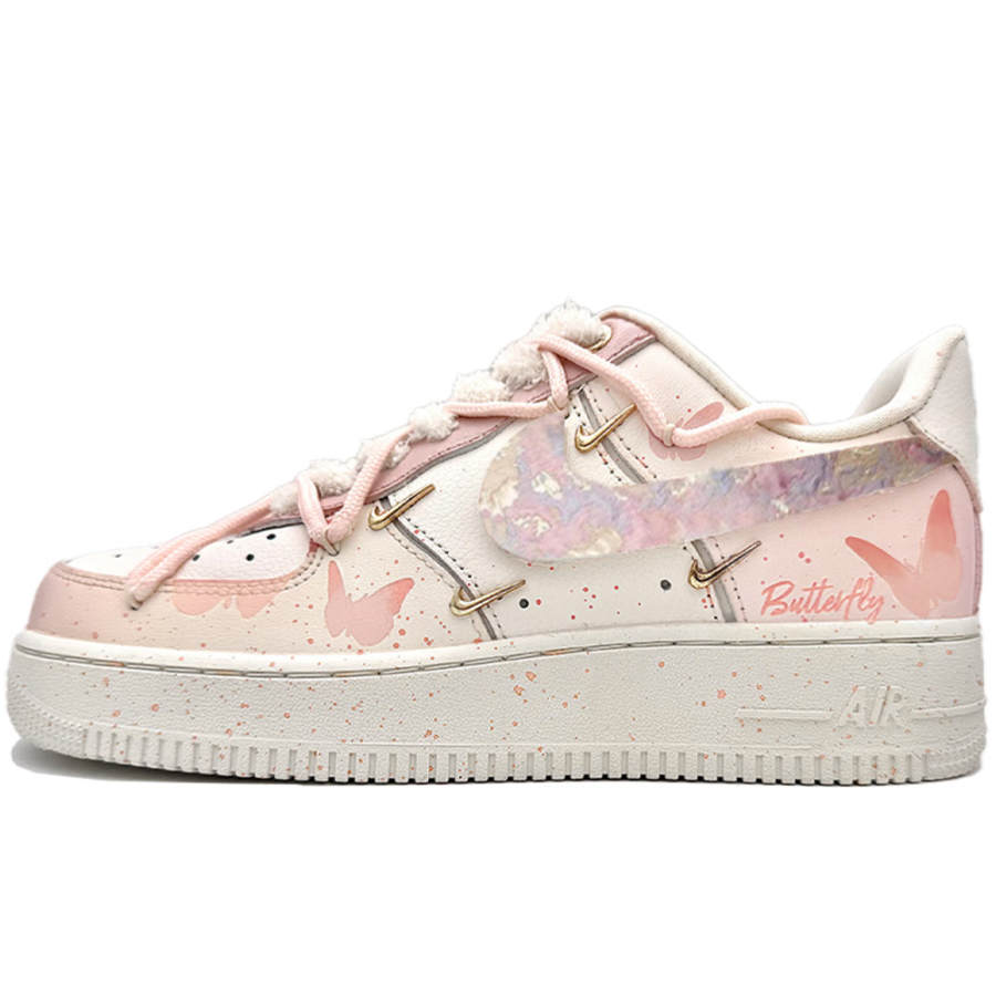Nike Nike Air Force 1 Mini Gold Oil Paintings Butterfly Abrasion Resistant Abrasion Resistant Low top Skateboard Shoes