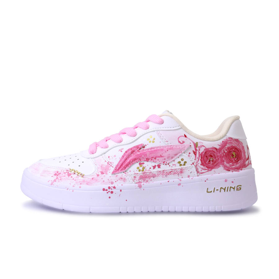 Li-Ning Li Ning Floating Boat Butter Rose, Hand Drawn, Graffiti Low top Skateboard Shoes Unisex White Pink Gold
