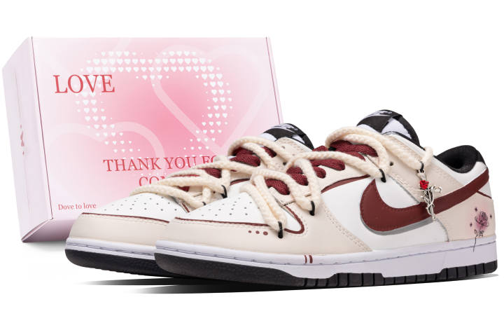 Nike Nike Dunk Rose Devotee Box Abrasion Resistant Low top Skateboard Shoes Unisex Beige Red