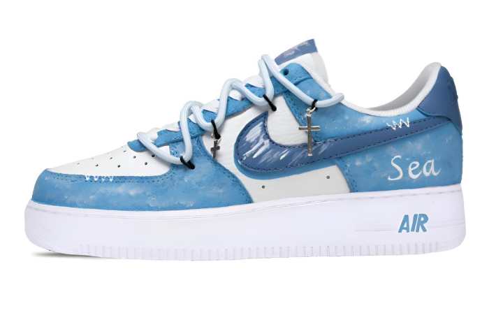Nike Nike Air Force 1 Lv8 White Cloud Blue Leather Low top Skateboard Shoes Men's Dark Sky Blue