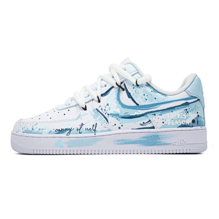 Nike Nike Air Force 1 Tide Midsummer Cushioning, Wear Resistant Low top Skateboard Shoes Unisex Blue White