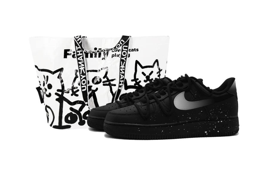 Nike Nike Air Force 1 Knight Full Of Shopping Bags Abrasion Resistant Low top Skateboard Shoes Unisex Black White Gray