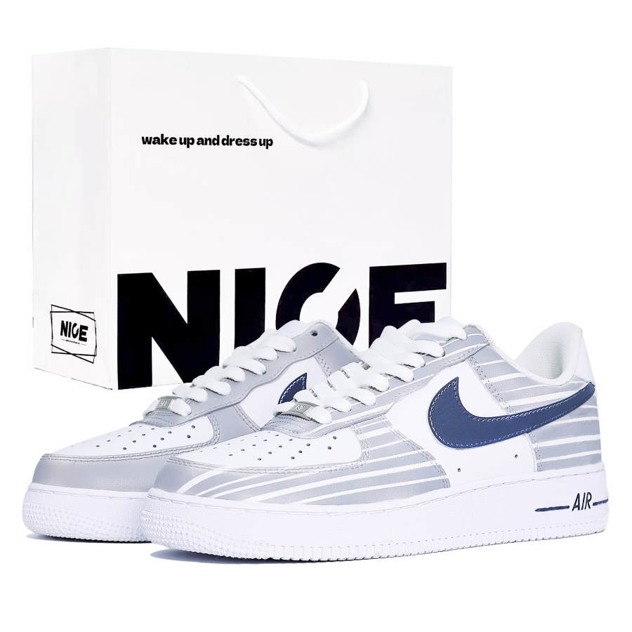 Nike Nike Air Force 1 Abrasion Resistant Breathable Height Increasing Low top Skateboard Shoes Unisex Blue & White
