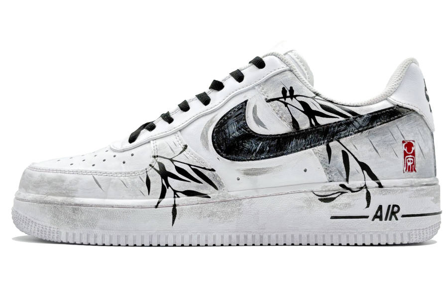 Nike Nike Air Force 1 He Su Space, Echoing Willow Cow Leather Abrasion Resistant Low top Skateboard Shoes Men's Black White