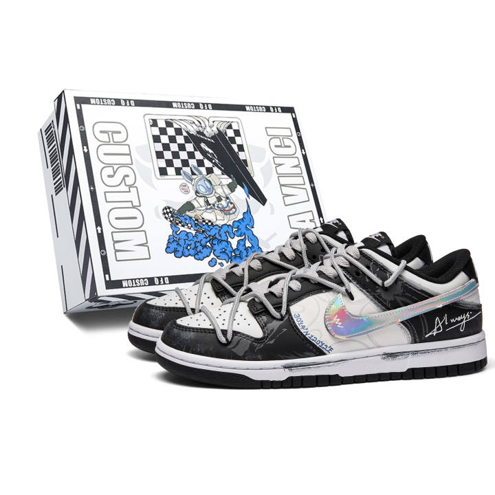 Nike Nike Dunk Neon Light Box Leather Abrasion Resistant Abrasion Resistant Low top Skateboard Shoes Unisex Black White