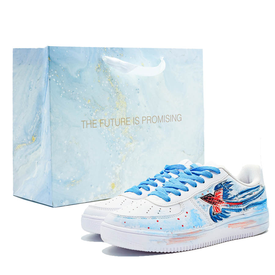 XTEP Air Force 1 Slip Resistant, Abrasion Resistant, Breathable Low top Skateboard Shoes Women's White Blue Red