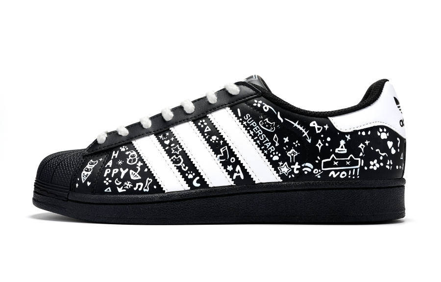 Adidas Originals Superstar 2 Kitten Tale Leather Abrasion Resistant Low top Skateboard Shoes Men's Black White