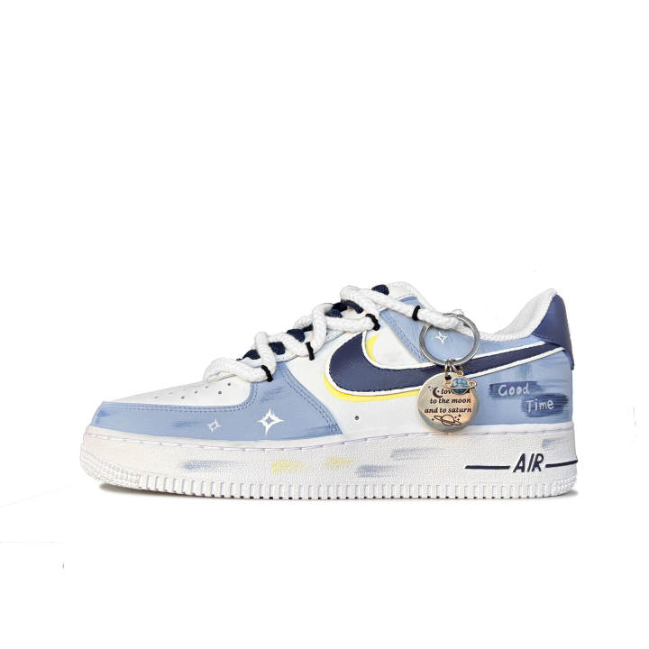 Nike Nike Air Force 1 Slip Resistant Abrasion Resistant Low top Skateboard Shoes Unisex White Blue