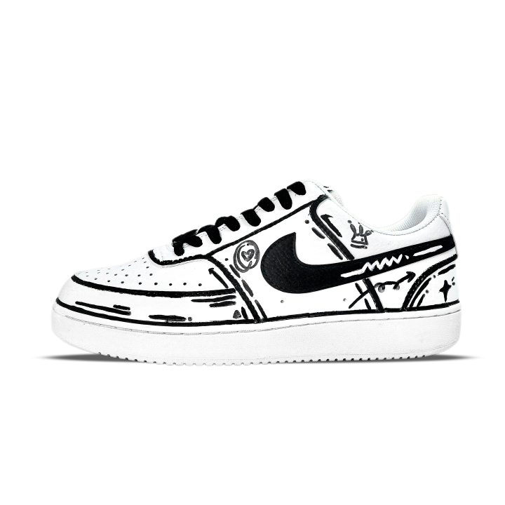 Nike Nike Court Vision 1 Comic Kingdom Lightweight And Breathable Low top Skateboard Shoes Unisex Black White